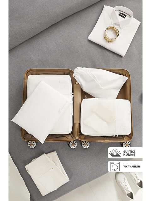 Ocean Home Textile 4'lü Yıkanabilir Beyaz Renk Paraşüt Kumaş Bavul İçi Organizer Set - S000091966-20063