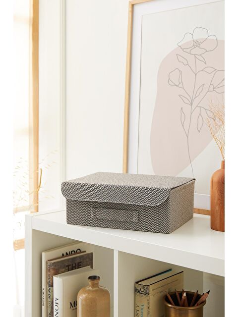 Ocean Home Textile Çekmece İçi Antrasit Renk Dokulu Kumaş Kapaklı Kutu 30 x 23 x 11 cm - S000091962-29666