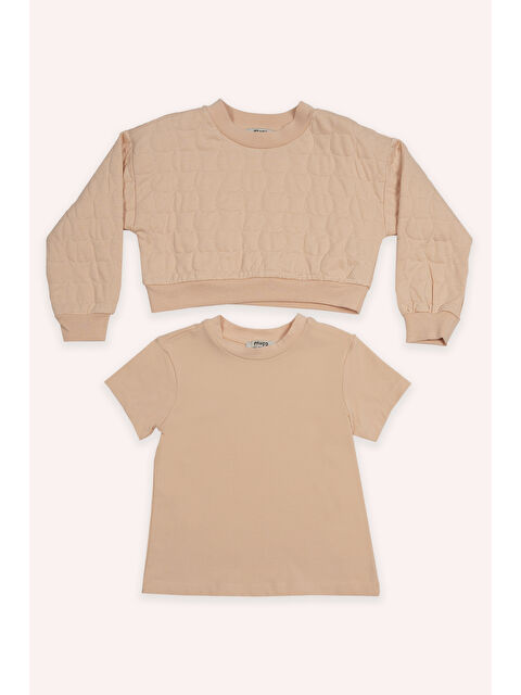 Panço Kız Çocuk Kedi Kapitoneli Somon Sweatshirt - S000297703-24085