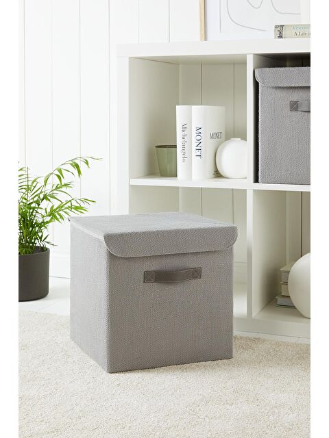 Ocean Home Textile Gri Renk Jüt Kapaklı Kutu 30 x 30 x 30 cm - S000091288-20600