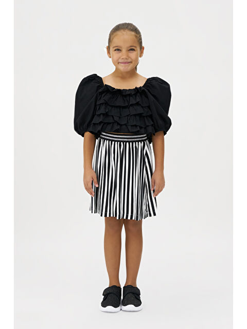 Panço Kız Çocuk Fırfırlı Poplin Siyah Bluz - S000253233-19351