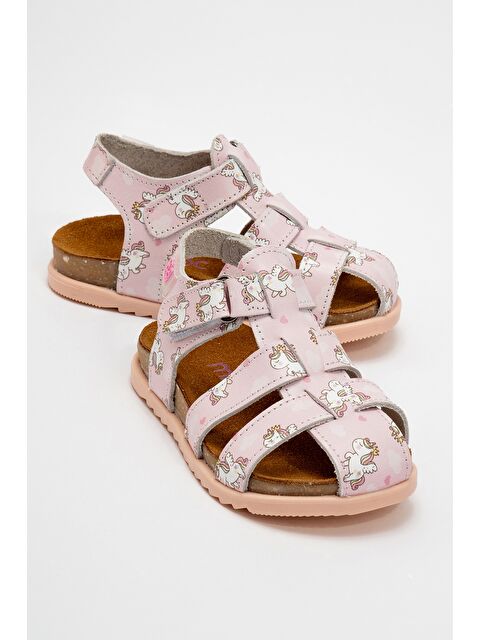 Mnpc Unisex Çocuk Pudra Hakiki Deri Mantar Tabanlı Günlük Çocuk Sandalet - S000366123-23490