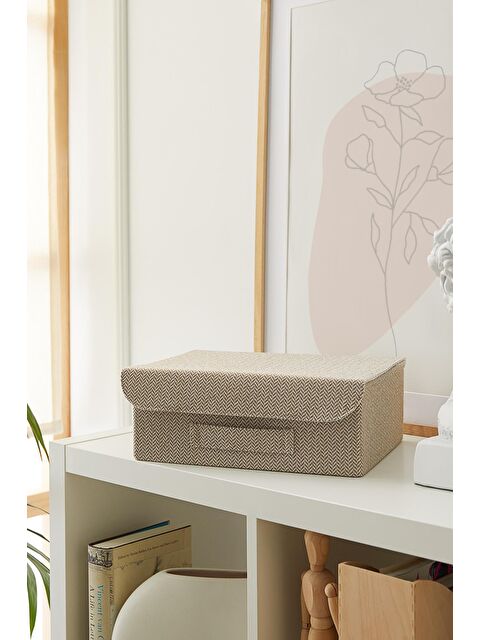 Ocean Home Textile Çekmece İçi Bej Renk Dokulu Kumaş Kapaklı Kutu 30 x 23 x 11 cm - S000091794-19928