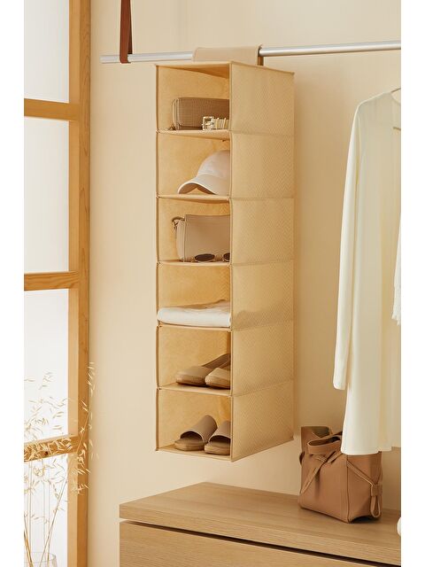 Ocean Home Textile 6 Katlı Bej Balıksırtı Dolap İçi Düzenleyici 21 x 30 x 95 cm - S000106255-19928