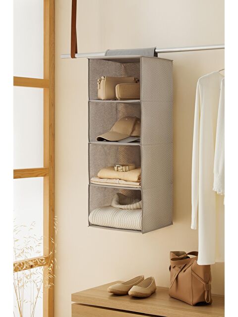 Ocean Home Textile 4 Katlı Gri Balıksırtı Dolap İçi Düzenleyici 30 x 30 x 80 cm - S000102802-20600