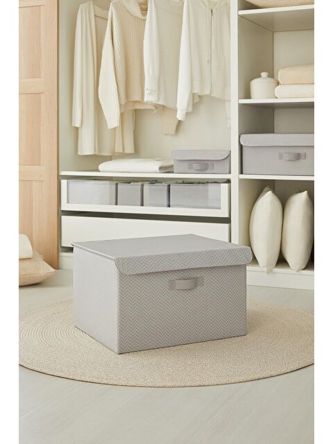 Ocean Home Textile Gri Balıksırtı Kapaklı Kutu 48 x 40 x 30 cm - S000127947-20600