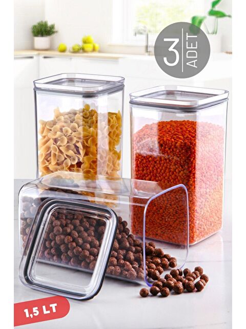 Nandy Home 1,5 Lt Sızdırmaz Kapak, Silikon Contalı Kare 3'lü Saklama Kabı Seti - S000013159-23173