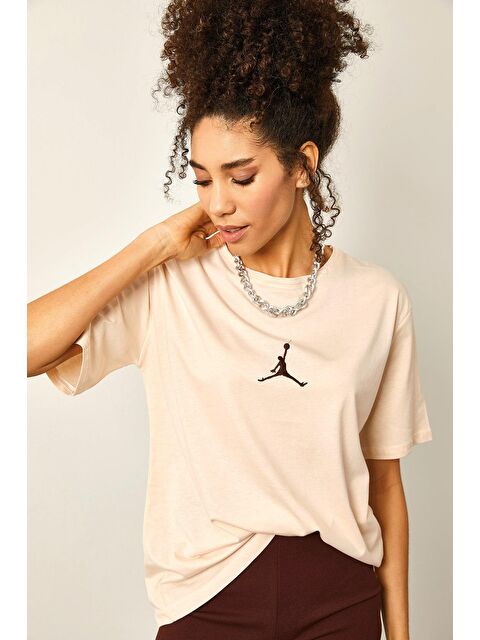 Xhan Krem Önü Baskılı Oversize Basic Tişört 2YXK1-46151-22 - S000106675-19966
