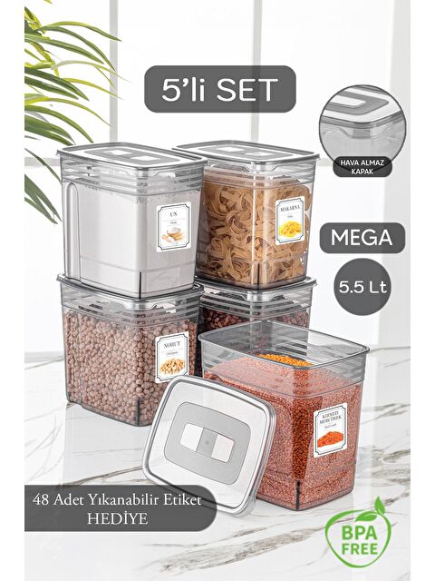 Meleni Home 5'li Mega Boy 5,5'litre Un Kabı - Bakliyat Saklama Kabı - S000108705-29666