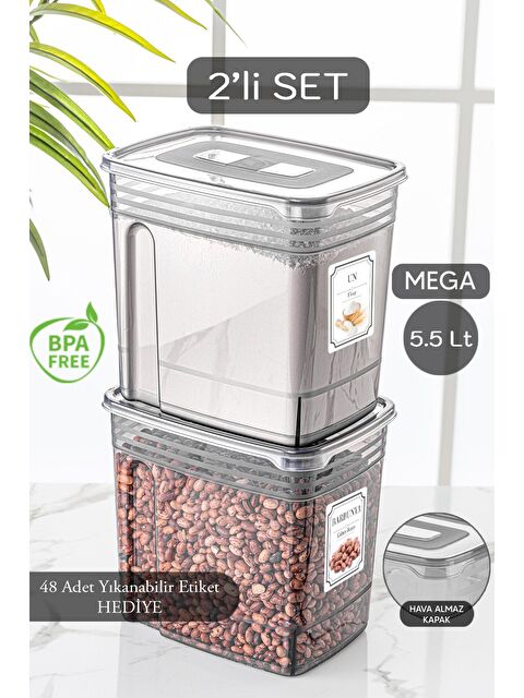 Meleni Home 2'li Lena 5,5'litre Jumbo Boy Un Bakliyat Saklama Kabı - S000108746-29666