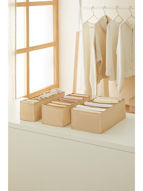 Ocean Home Textile 3'lü Bölmeli Bej Balıksırtı Çekmece Düzenleyici Set - S000109791-19928