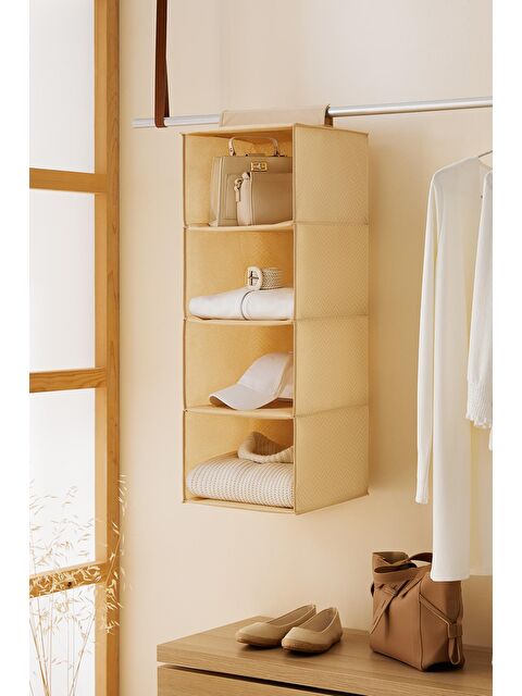 Ocean Home Textile 4 Katlı Bej Balıksırtı Dolap İçi Düzenleyici 30 x 30 x 80 cm - S000106253-19928