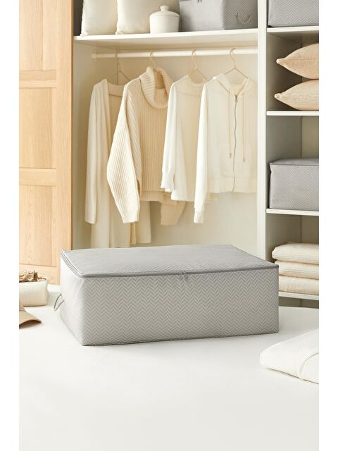 Ocean Home Textile Büyük Boy Gri Balıksırtı Baza Altı Hurç 62 x 46 x 22 cm - S000091284-20600