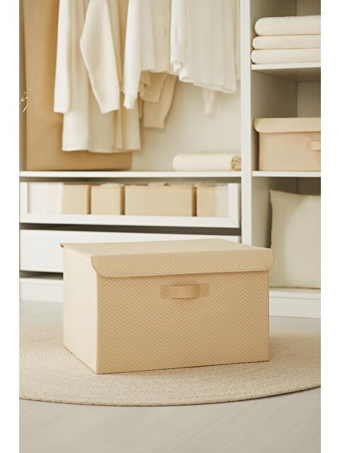 Ocean Home Textile Bej Balıksırtı Kapaklı Kutu 48 x 40 x 30 cm - S000090782-19928