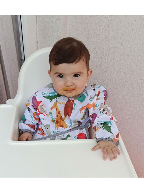 Yorni 2-4yaş, Zoo, Uzun Kollu, Sıvı Geçirmez, Makinede Yıkanabilir, Cepli, Cırtlı Bebek Mama Önlüğü - S000107423-20063