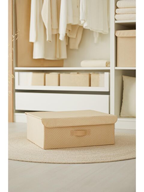 Ocean Home Textile Bej Balıksırtı Kapaklı Kutu 48 x 40 x 19 cm - S000091325-19928