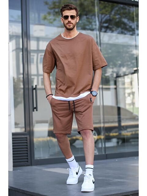Madmext Kahverengi Oversize Erkek Şort Takımı 5668 - S000031423-19413