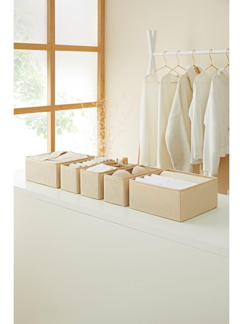 Ocean Home Textile 6'lı Bej Balıksırtı Çekmece İçi Düzenleyici Kutu Set - S000090791-19928