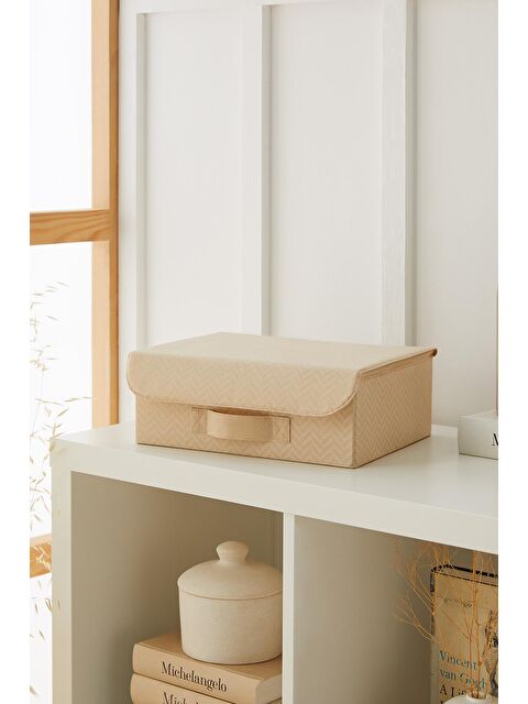 Ocean Home Textile Bej Balıksırtı Kapaklı Kutu 30 x 23 x 11 cm - S000092015-19928