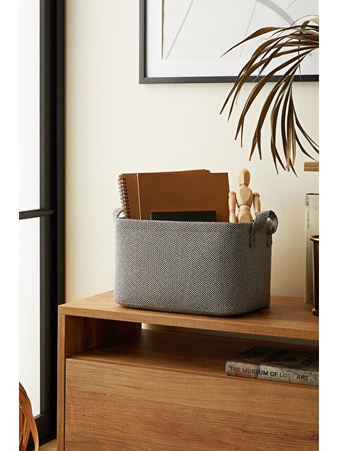 Ocean Home Textile Antrasit Renk Dokulu Kumaş Sepet 30 x 21 x 18 cm - S000091445-29666
