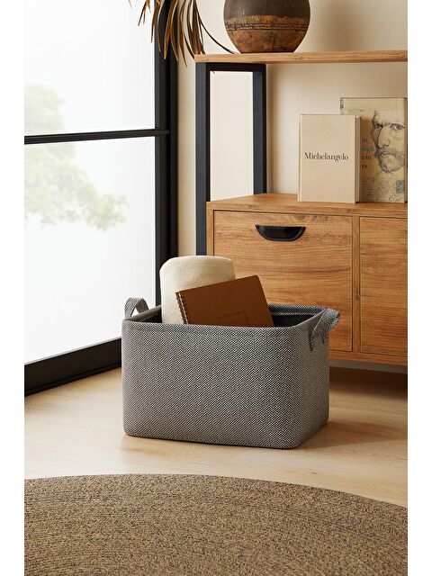 Ocean Home Textile Antrasit Renk Dokulu Kumaş Sepet 36 x 27 x 22 cm - S000091429-29666