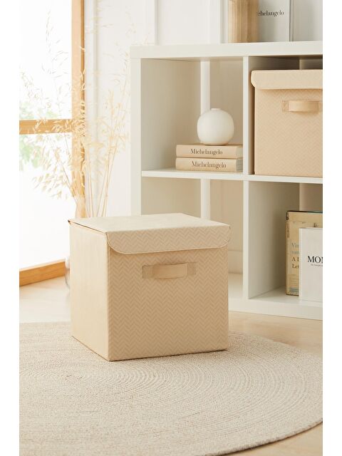 Ocean Home Textile Bej Balıksırtı Kapaklı Kutu 30 x 30 x 30 cm - S000090759-19928