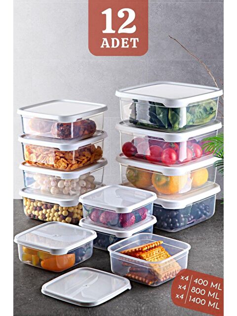 Nandy Home 12'li Set Embox Kare Erzak, Gıda Saklama Kabı BEYAZ - S000013143-23173