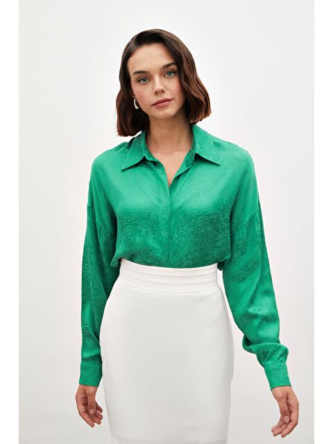 SATEEN Desenli Salaş Gömlek - Yeşil - S000323638-18194