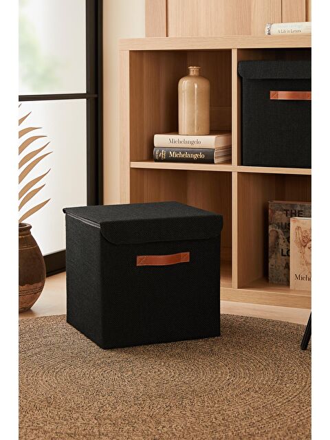 Ocean Home Textile Siyah Renk Jüt Kapaklı Kutu 30 x 30 x 30 cm - S000091248-19351