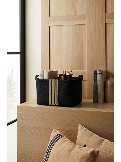 Ocean Home Textile Çizgili Siyah Renk Jüt Sepet 30 x 21 x 18 cm - S000091879-19351
