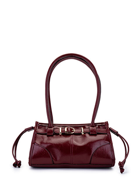 Minebag Kemer Detaylı Bowling Suni Kılçıllı Deri Kadın Omuz Çanta Girls Bordo