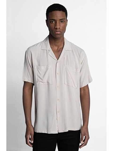 TUDORS Tudors Relax Fit  Kısa Kol Viskon Rahat Kumaş Apaj Yaka Spor Gömlek