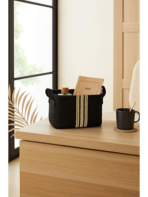 Ocean Home Textile Çizgili Siyah Renk Jüt Sepet 24 x 17 x 14 cm - S000091813-19351