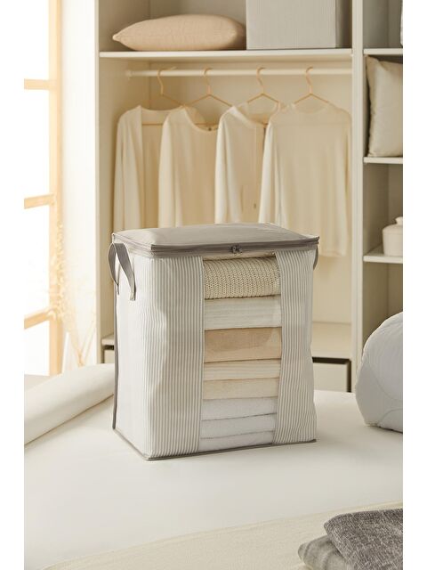 Ocean Home Textile Pvc Pencereli Gri Çizgili Stuff & Things Hurç 45 x 30 x 50 cm - S000092006-20600