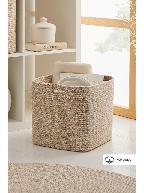 Ocean Home Textile Bej Kırçıllı Pamuklu Sepet 30 x 30 x 30 cm - S000091481-19928