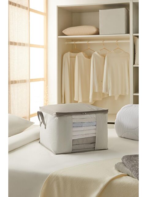 Ocean Home Textile Orta Boy Pvc Pencereli Gri Çizgili Stuff & Things Hurç 45 x 40 x 30 cm - S000091469-20600