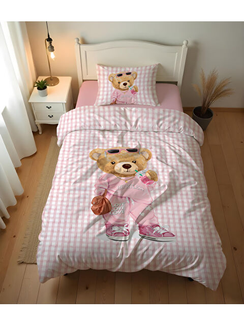 Evmila Tedy Desenli Çarşafsız 2 li Takım Baskılı Tek Kişilik Nevresim Takımı 160x220 cm - S000336291-23173