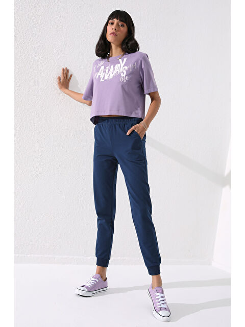 Tommylife İndigo Yüksek Bel Jogger Rahat Form Manşetli Kadın Eşofman Alt - 94561 - S000028583-23093