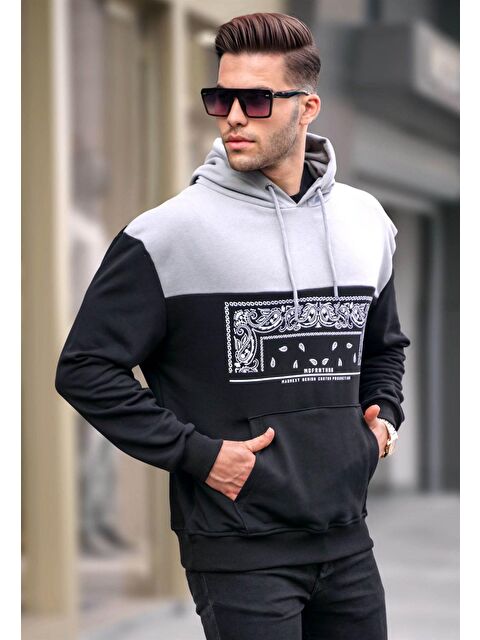 Madmext Siyah Kapüşonlu Desenli Erkek Hoodie 6022 - S000049466-19351