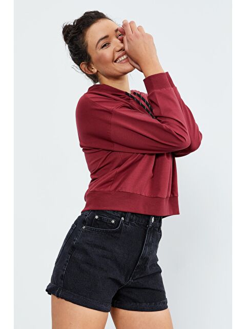 Tommylife Bordo Uzun Kol Rahat Form Kapüşonlu Kadın Sweatshirt - 97115 - S000084494-19951