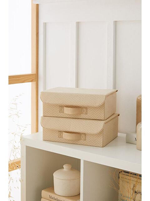 Ocean Home Textile 2'li Bej Balıksırtı Kapaklı Kutu Set 30 x 23 x 11 cm - S000177279-19928