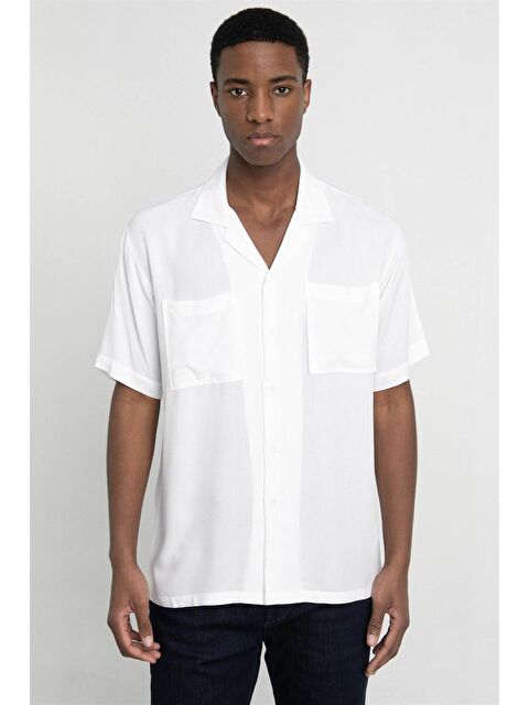 TUDORS Tudors Relax Fit  Kısa Kol Viskon Rahat Kumaş Apaj Yaka Spor Gömlek