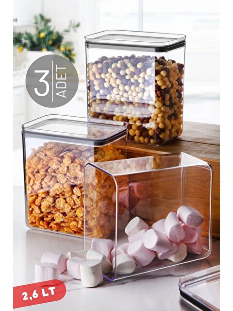 Nandy Home 2,60 Lt Dikdörtgen Contalı, Sızdırmaz Kapaklı Saklama & Erzak Kabı 3 Adet ŞEFFAF - S000013153-23173