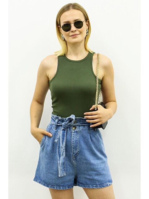 Madmext Haki Crop Top Mg361