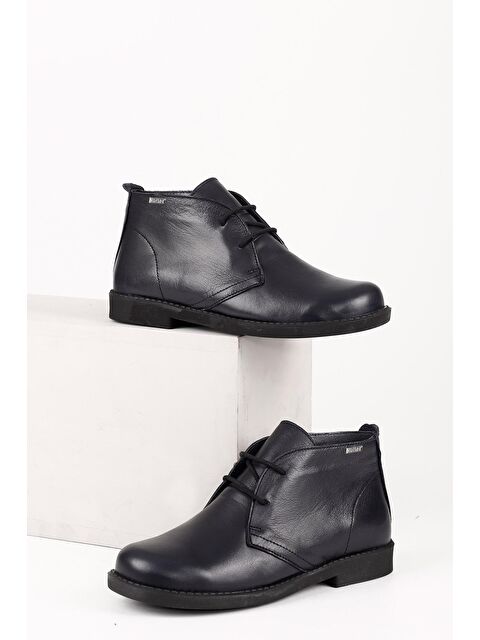 GÖNDERİ(R) LACİVERT  Hakiki Deri Geniş Burun Lord Kalıp Kauçuk Taban Bağcıklı Kadın Günlük Bot 51423 - S000065375-21164