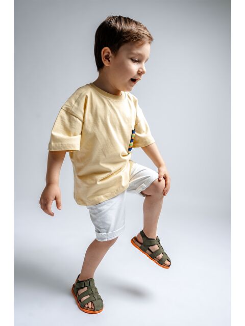 Mnpc Unisex Çocuk Haki Hakiki Deri Mantar Tabanlı Günlük Çocuk Sandalet - S000366141-18547