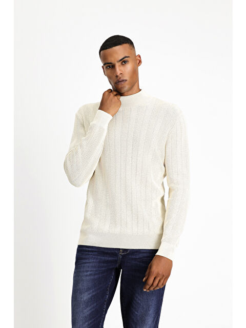 Kiğılı Bato Yaka Slim Fit Dar Kesim Desenli Pamuklu Triko Büyük Beden Kazak - S000407170-19965