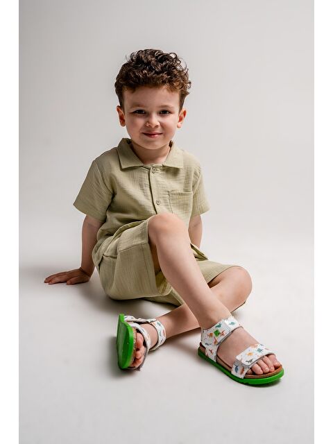 Mnpc Erkek Çocuk Dino Hakiki Deri Mantar Tabanlı Günlük Çocuk Sandalet - S000366194-20063