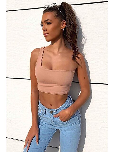 Madmext Tek Omuz Krem Askılı Body Mg325
