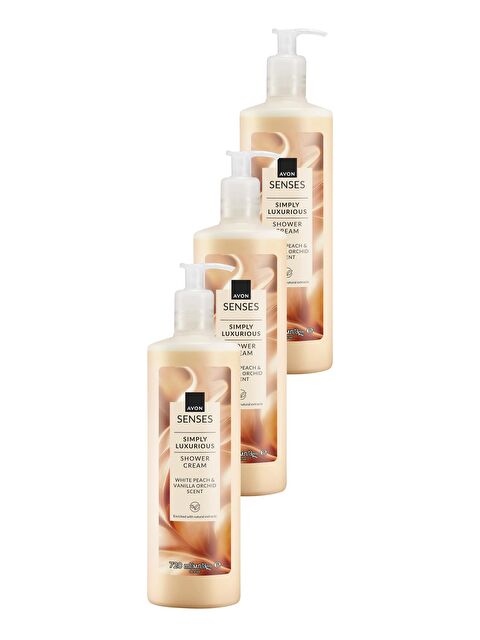 AVON Simply Luxurious Beyaz Şeftali ve Vanilya Orkide Kokulu Duş Kremi 720 Ml. Üçlü Set - S000188611-10231